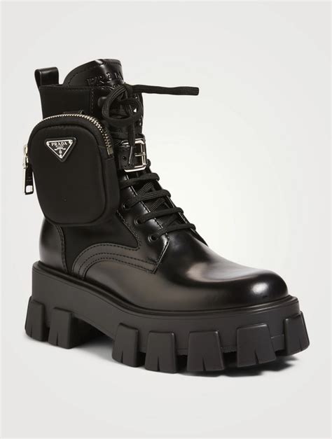 prada combat heel boots|women Prada boots with pouch.